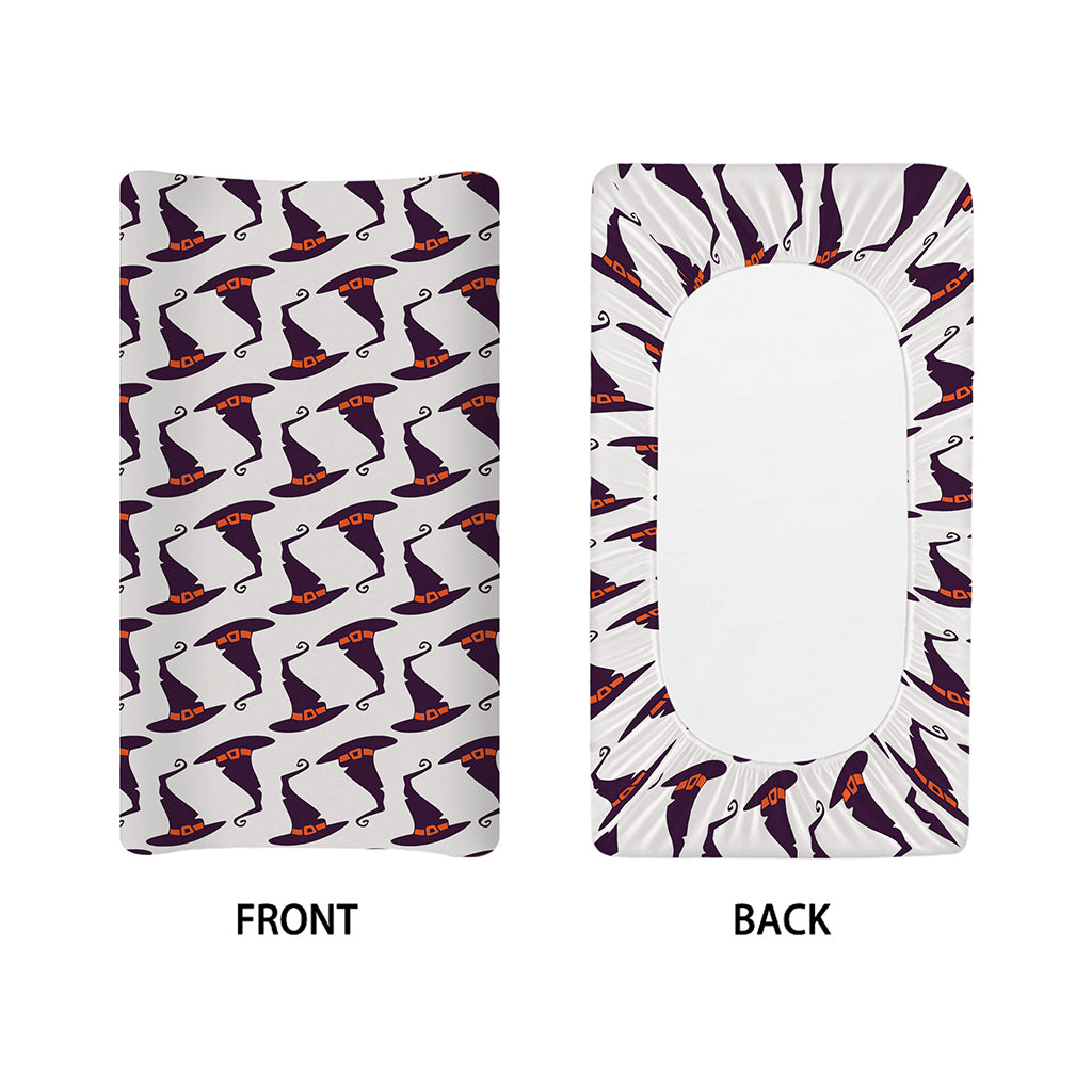 Purple Halloween Witch Hat Pattern Print Changing Pad Cover