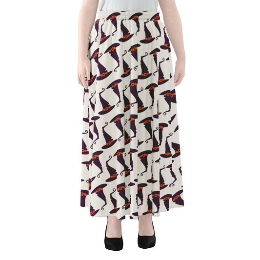 Purple Halloween Witch Hat Pattern Print Chiffon Maxi Skirt