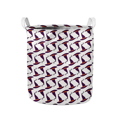 Purple Halloween Witch Hat Pattern Print Collapsible Laundry Basket