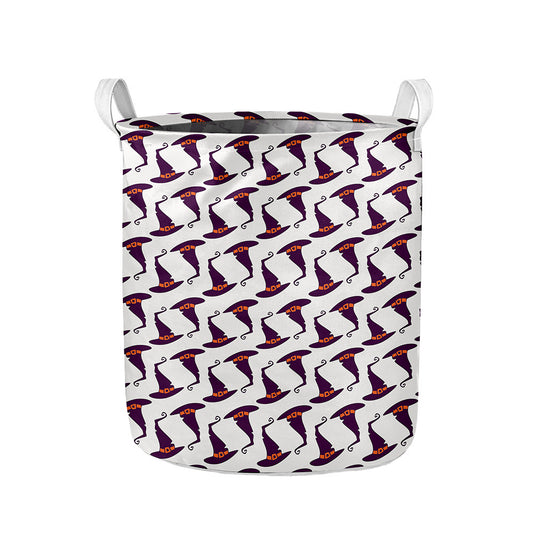 Purple Halloween Witch Hat Pattern Print Collapsible Laundry Basket