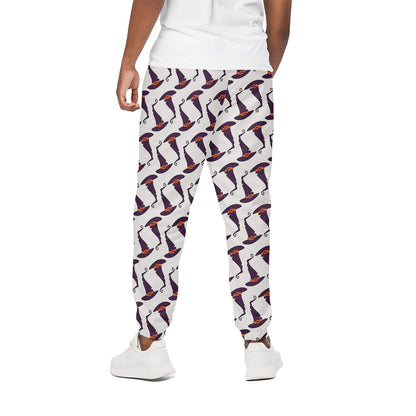 Purple Halloween Witch Hat Pattern Print Cotton Pants