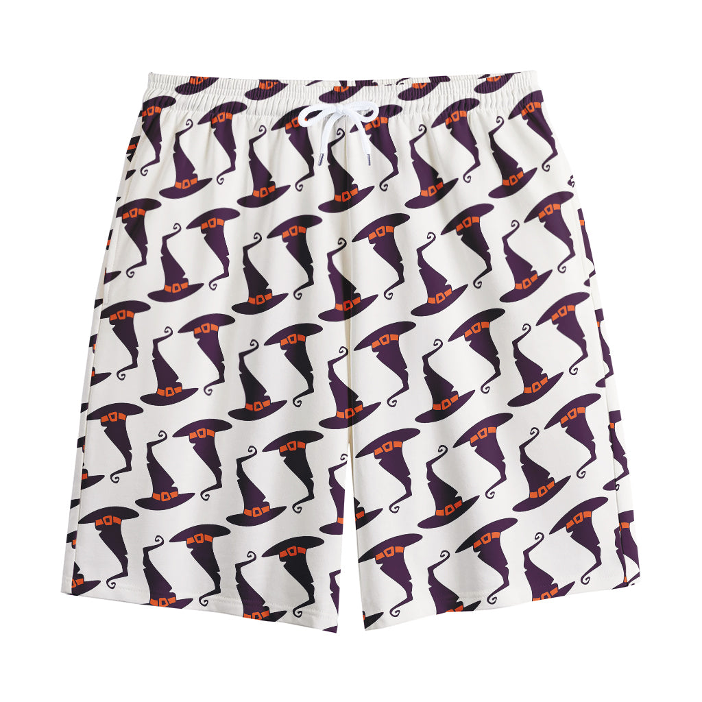 Purple Halloween Witch Hat Pattern Print Cotton Shorts