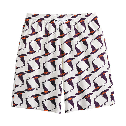 Purple Halloween Witch Hat Pattern Print Cotton Shorts