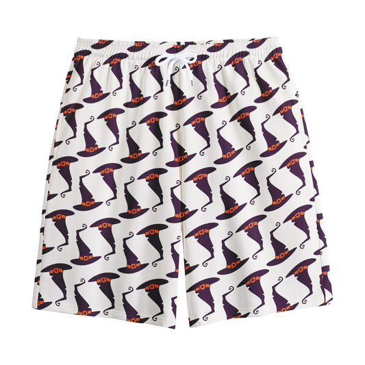 Purple Halloween Witch Hat Pattern Print Cotton Shorts