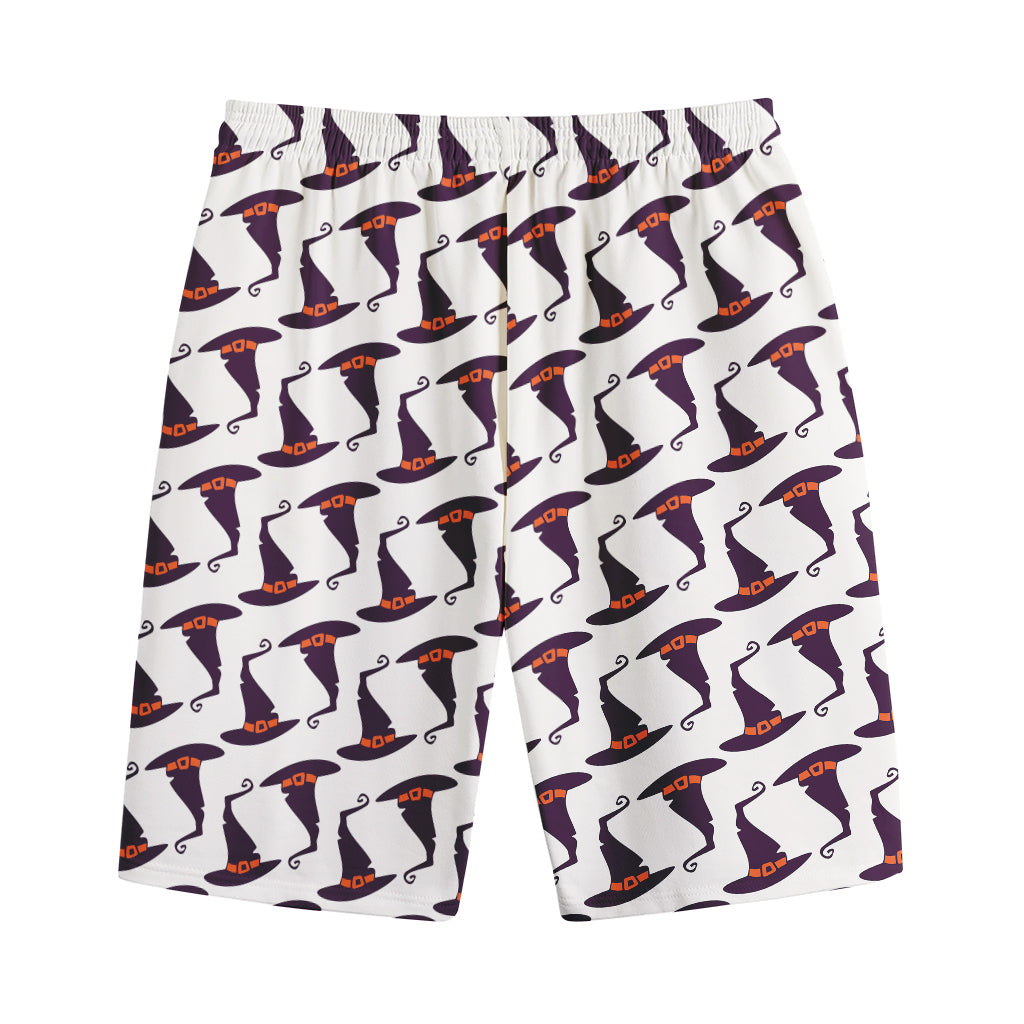 Purple Halloween Witch Hat Pattern Print Cotton Shorts