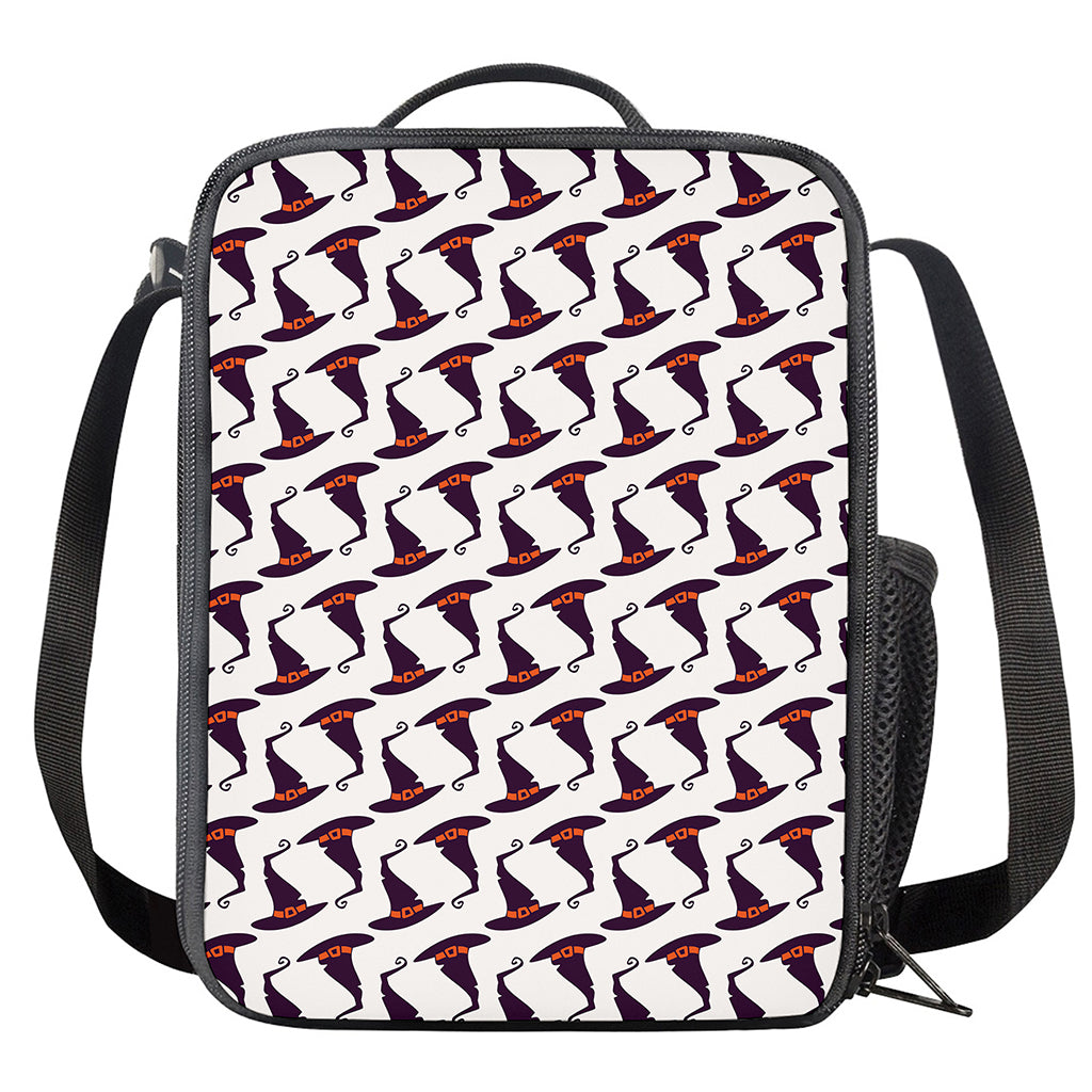 Purple Halloween Witch Hat Pattern Print Crossbody Lunch Bag