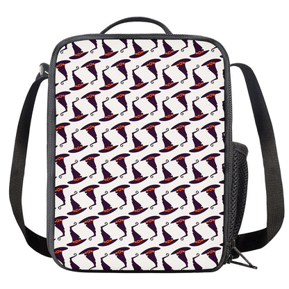 Purple Halloween Witch Hat Pattern Print Crossbody Lunch Bag