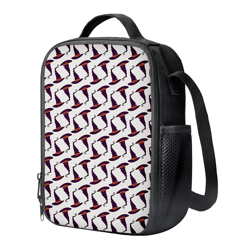 Purple Halloween Witch Hat Pattern Print Crossbody Lunch Bag
