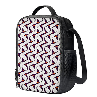 Purple Halloween Witch Hat Pattern Print Crossbody Lunch Bag