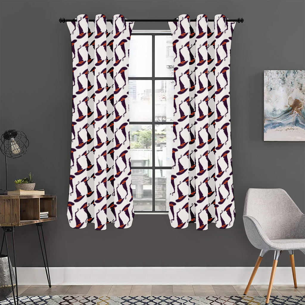 Purple Halloween Witch Hat Pattern Print Curtain