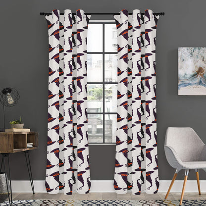 Purple Halloween Witch Hat Pattern Print Curtain