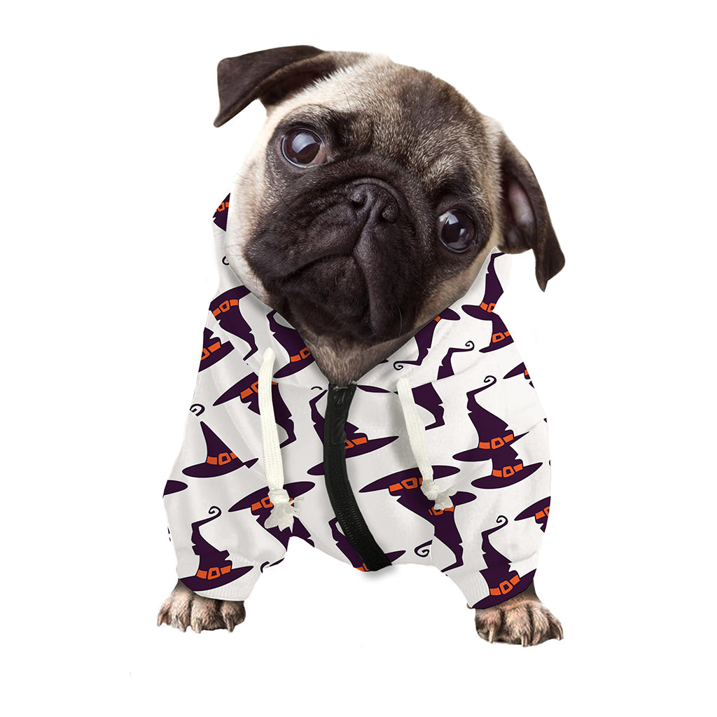 Purple Halloween Witch Hat Pattern Print Dog Zip Up Hoodie