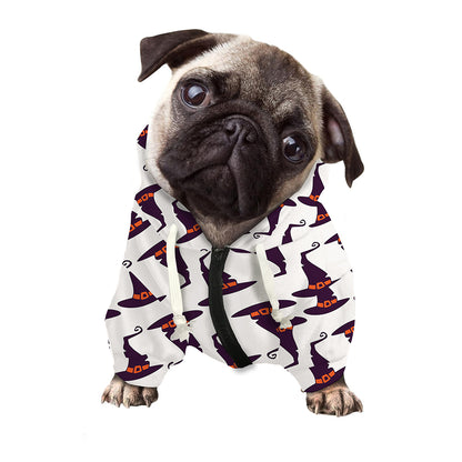 Purple Halloween Witch Hat Pattern Print Dog Zip Up Hoodie