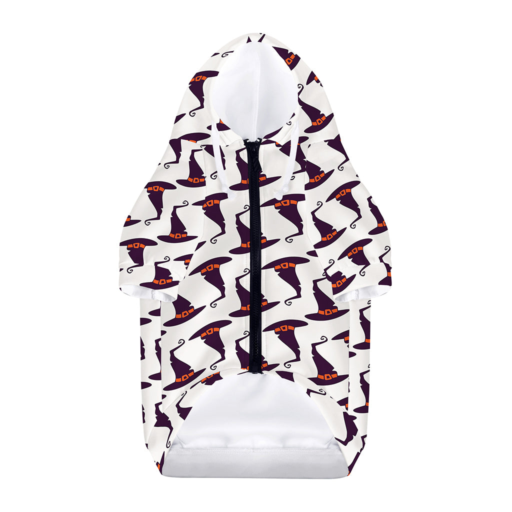 Purple Halloween Witch Hat Pattern Print Dog Zip Up Hoodie