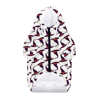 Purple Halloween Witch Hat Pattern Print Dog Zip Up Hoodie