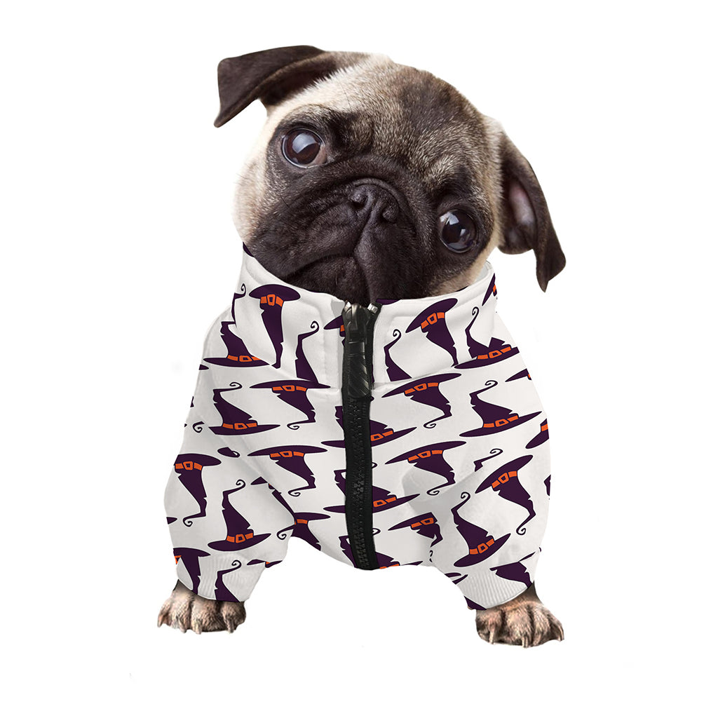 Purple Halloween Witch Hat Pattern Print Dog Zip Up Jacket