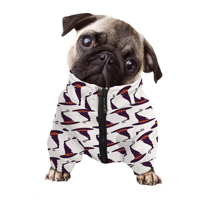 Purple Halloween Witch Hat Pattern Print Dog Zip Up Jacket