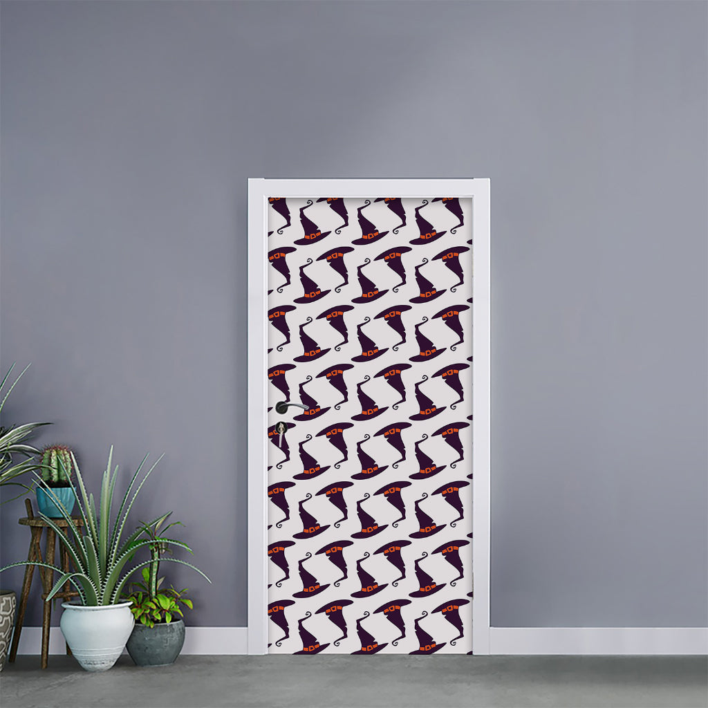 Purple Halloween Witch Hat Pattern Print Door Sticker