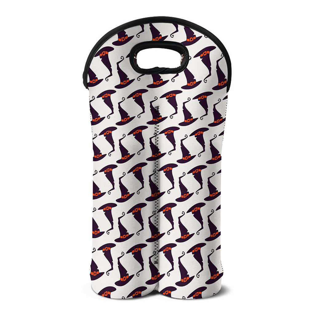 Purple Halloween Witch Hat Pattern Print Double Neoprene Wine Tote