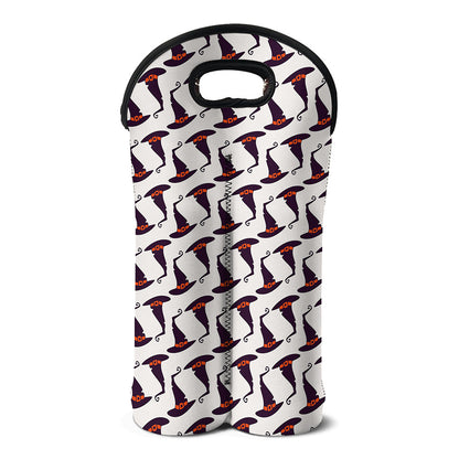 Purple Halloween Witch Hat Pattern Print Double Neoprene Wine Tote