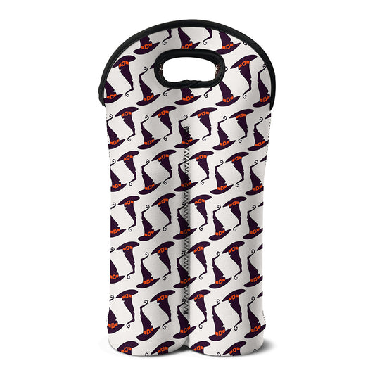Purple Halloween Witch Hat Pattern Print Double Neoprene Wine Tote