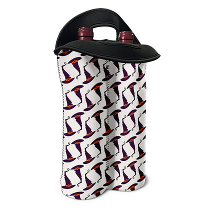 Purple Halloween Witch Hat Pattern Print Double Neoprene Wine Tote