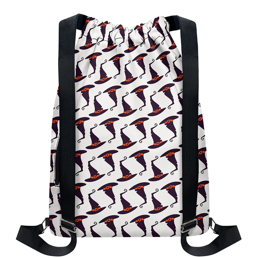Purple Halloween Witch Hat Pattern Print Drawstring Backpack