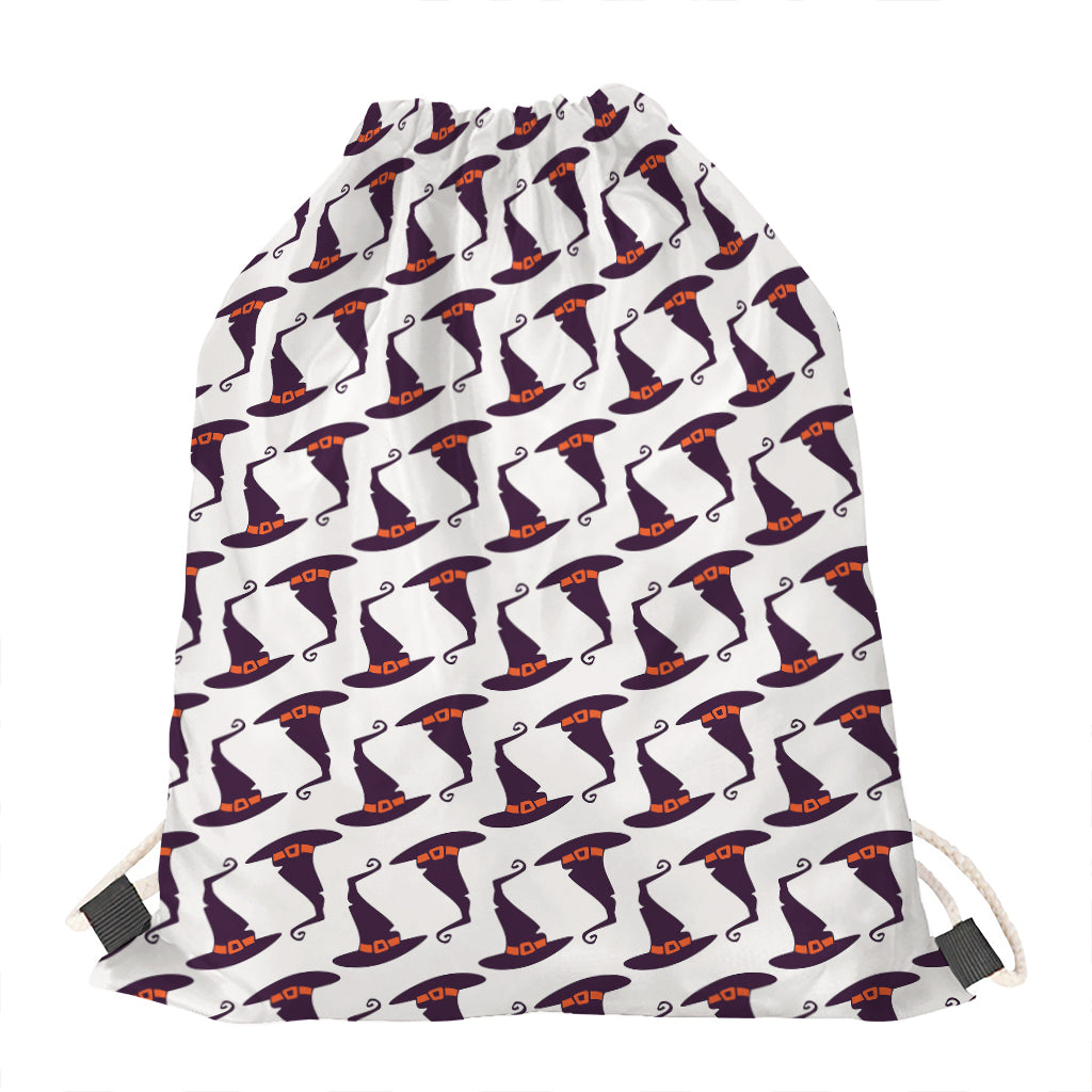 Purple Halloween Witch Hat Pattern Print Drawstring Bag