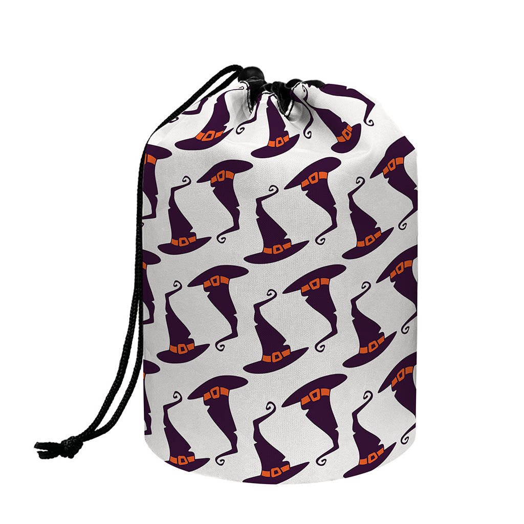 Purple Halloween Witch Hat Pattern Print Drawstring Makeup Bag