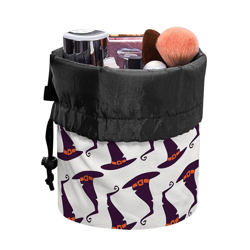 Purple Halloween Witch Hat Pattern Print Drawstring Makeup Bag