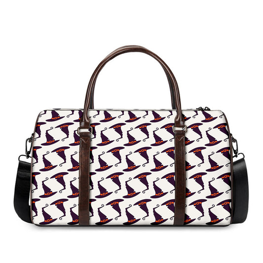 Purple Halloween Witch Hat Pattern Print Duffle Bag