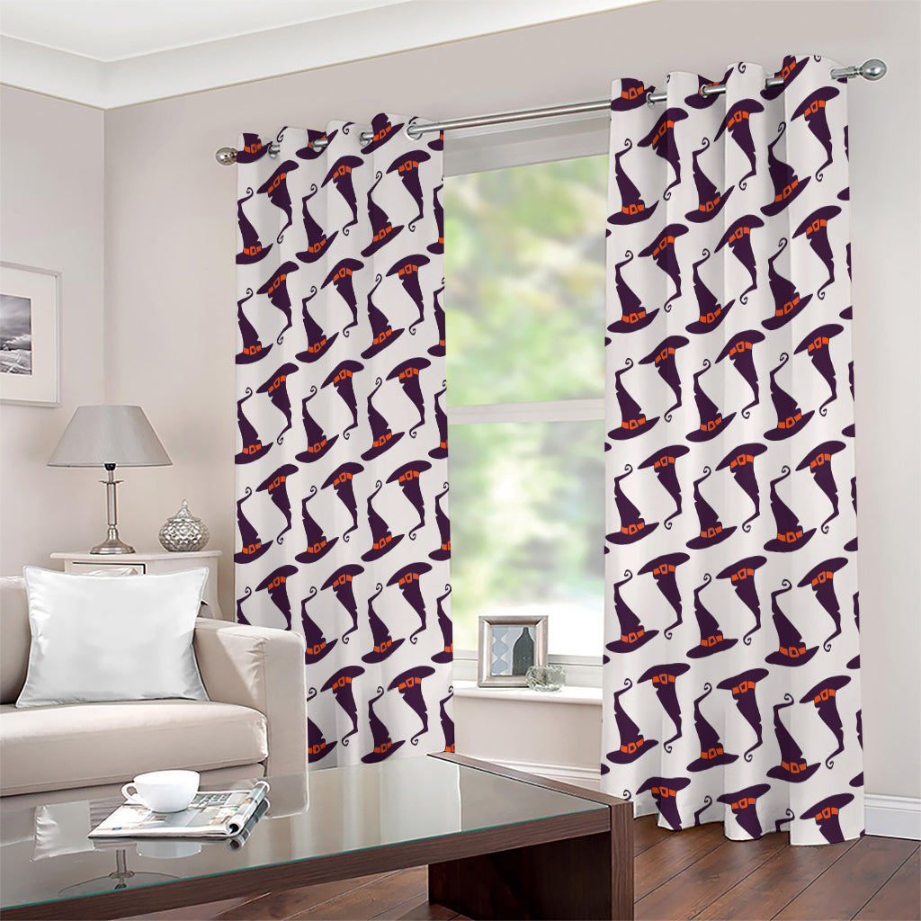 Purple Halloween Witch Hat Pattern Print Extra Wide Grommet Curtains