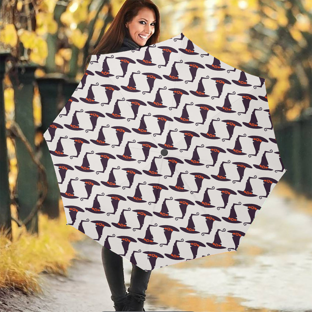Purple Halloween Witch Hat Pattern Print Foldable Umbrella