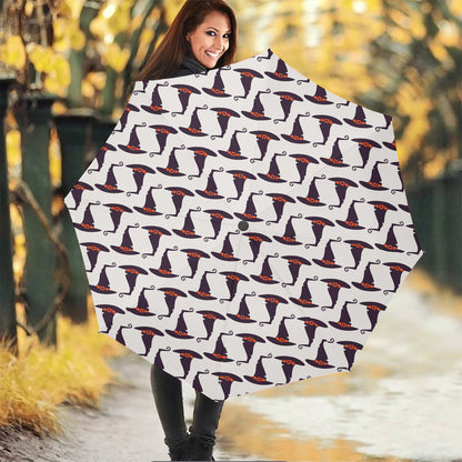 Purple Halloween Witch Hat Pattern Print Foldable Umbrella