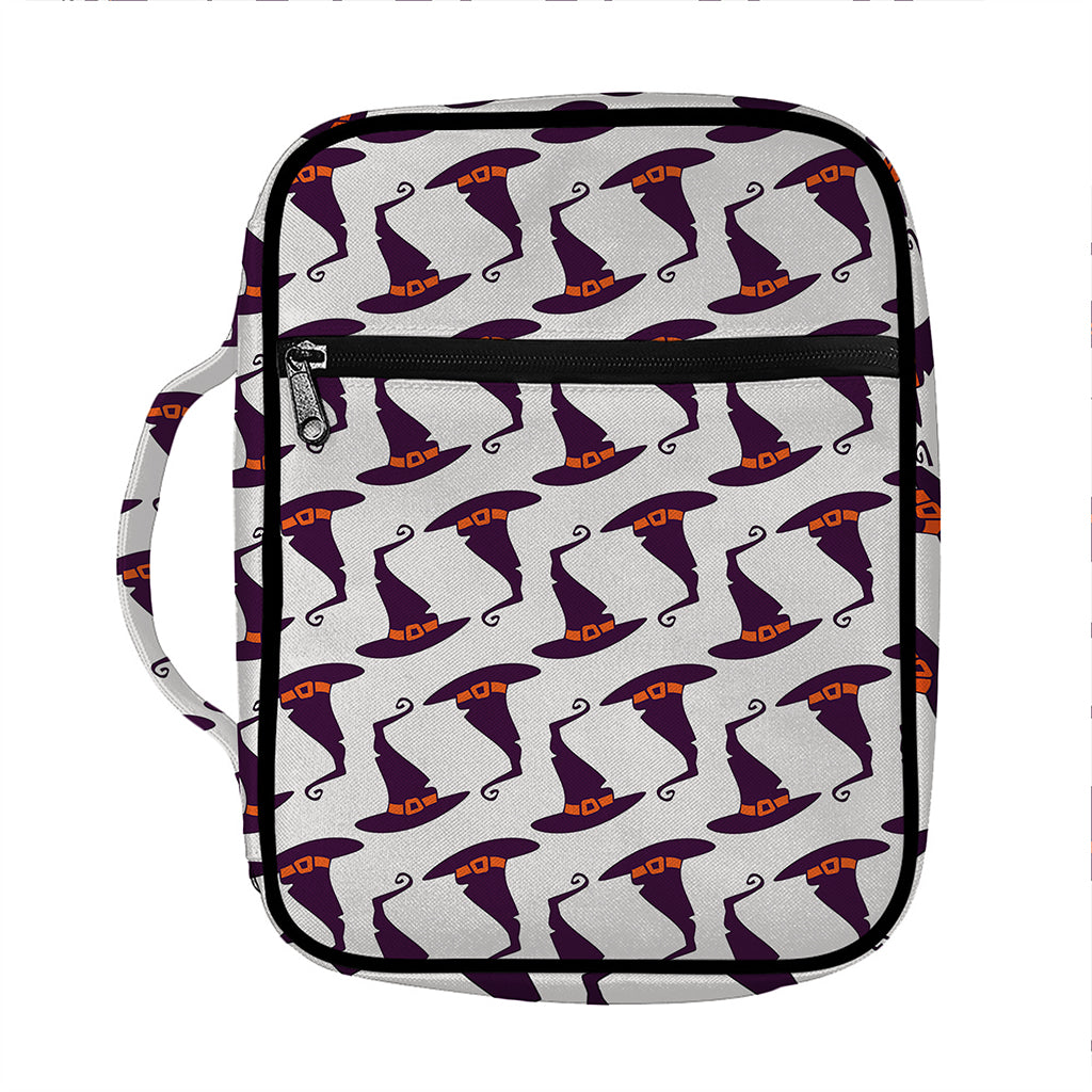 Purple Halloween Witch Hat Pattern Print Front Pocket Bible Bag