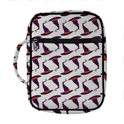 Purple Halloween Witch Hat Pattern Print Front Pocket Bible Bag