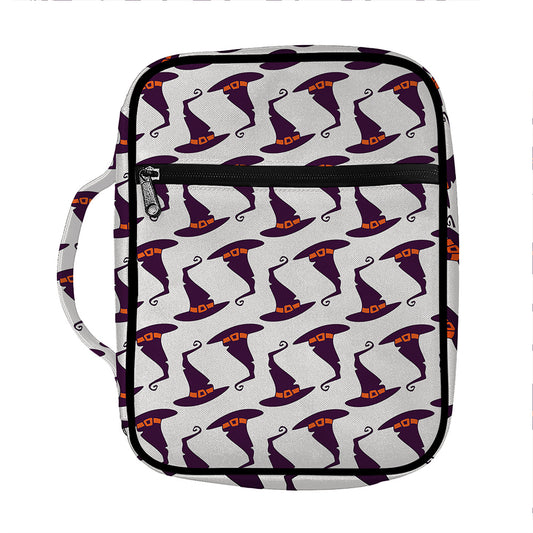 Purple Halloween Witch Hat Pattern Print Front Pocket Bible Bag