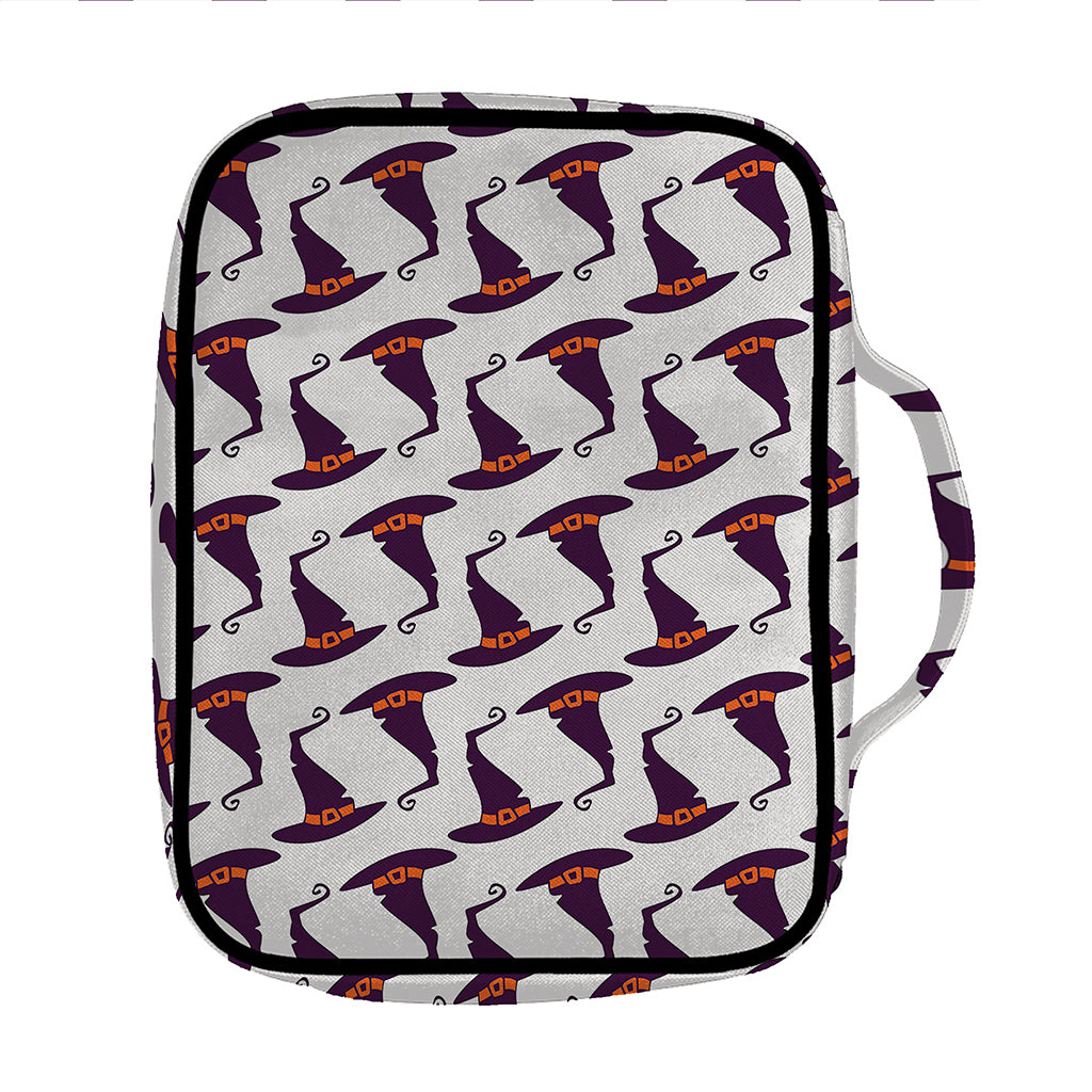 Purple Halloween Witch Hat Pattern Print Front Pocket Bible Bag