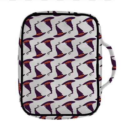 Purple Halloween Witch Hat Pattern Print Front Pocket Bible Bag