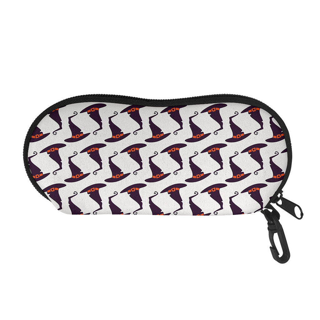 Purple Halloween Witch Hat Pattern Print Glasses Case