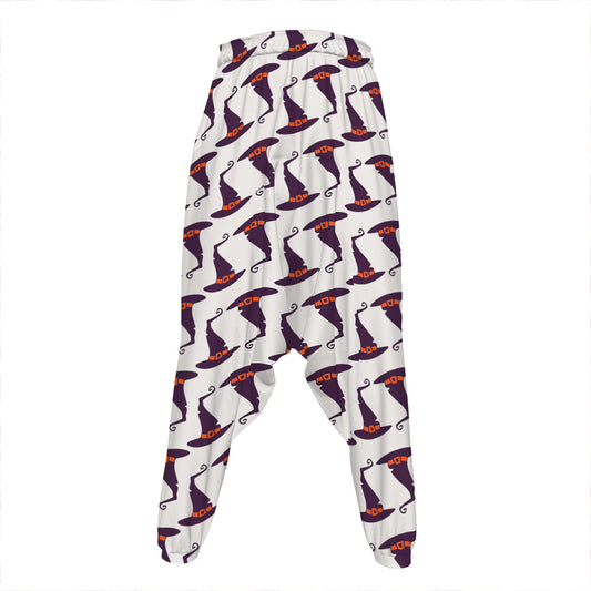 Purple Halloween Witch Hat Pattern Print Hammer Pants