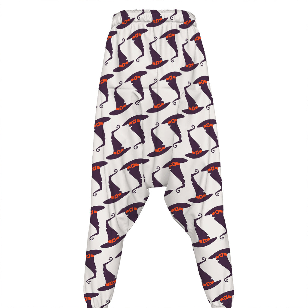 Purple Halloween Witch Hat Pattern Print Hammer Pants