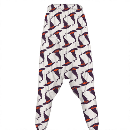 Purple Halloween Witch Hat Pattern Print Hammer Pants