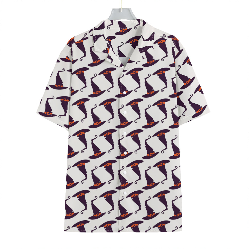 Purple Halloween Witch Hat Pattern Print Hawaiian Shirt