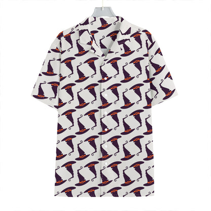 Purple Halloween Witch Hat Pattern Print Hawaiian Shirt