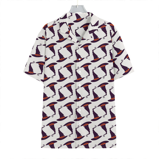 Purple Halloween Witch Hat Pattern Print Hawaiian Shirt