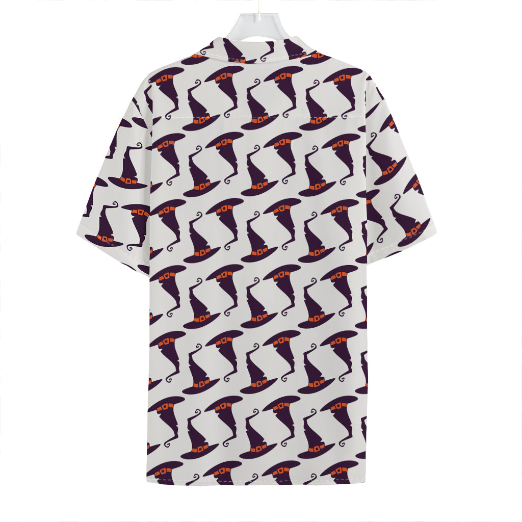 Purple Halloween Witch Hat Pattern Print Hawaiian Shirt