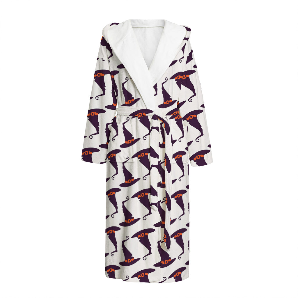 Purple Halloween Witch Hat Pattern Print Hooded Bathrobe