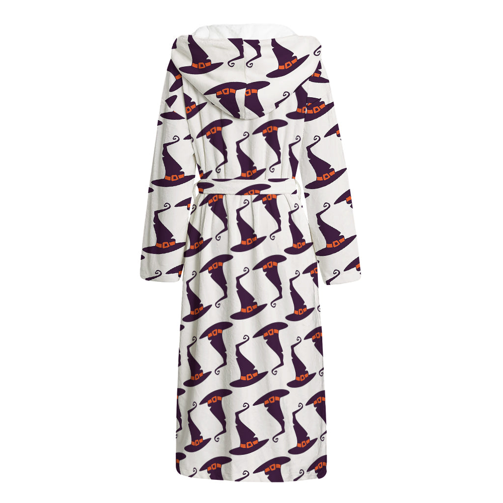 Purple Halloween Witch Hat Pattern Print Hooded Bathrobe