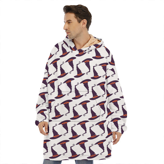 Purple Halloween Witch Hat Pattern Print Hoodie Blanket
